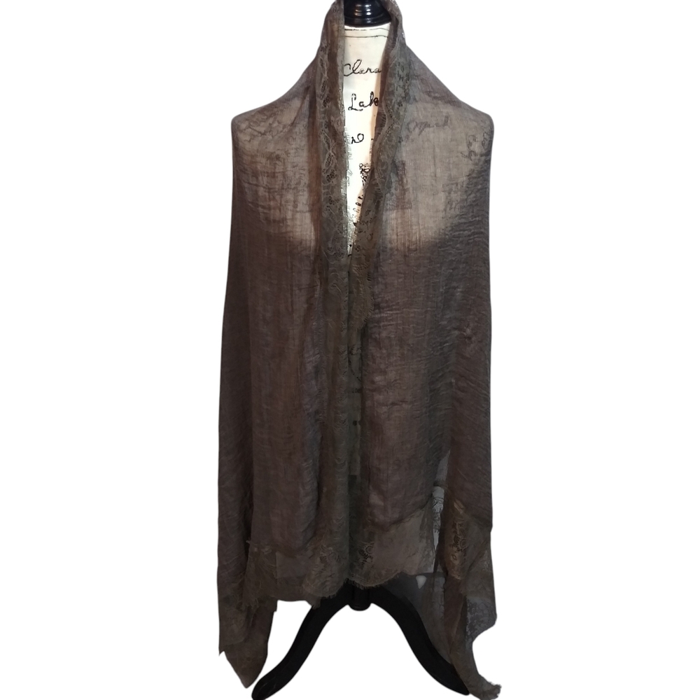 Fairy Lightweight Sheer Cotton Gauze Lace Wrap Scarf in Taupe